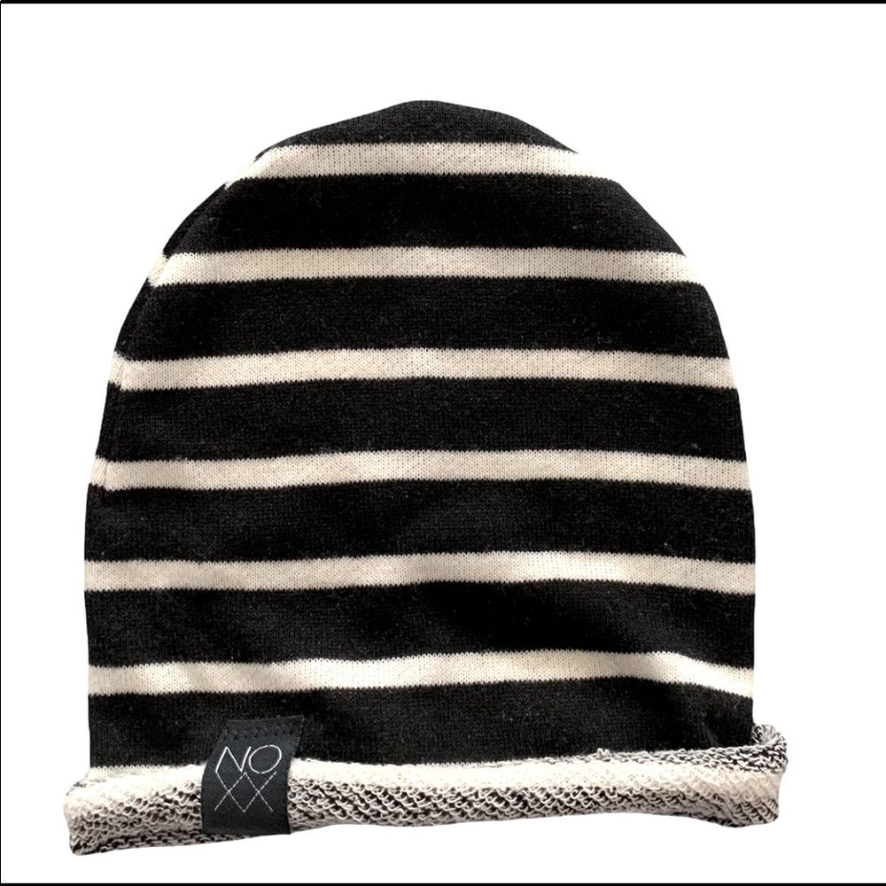 Black and white striped infant slouch beanie by NOXX